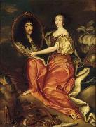 unknow artist Henriette d'Angleterre as Minerva holding a painting of her husband the Duke of Orleans oil painting on canvas